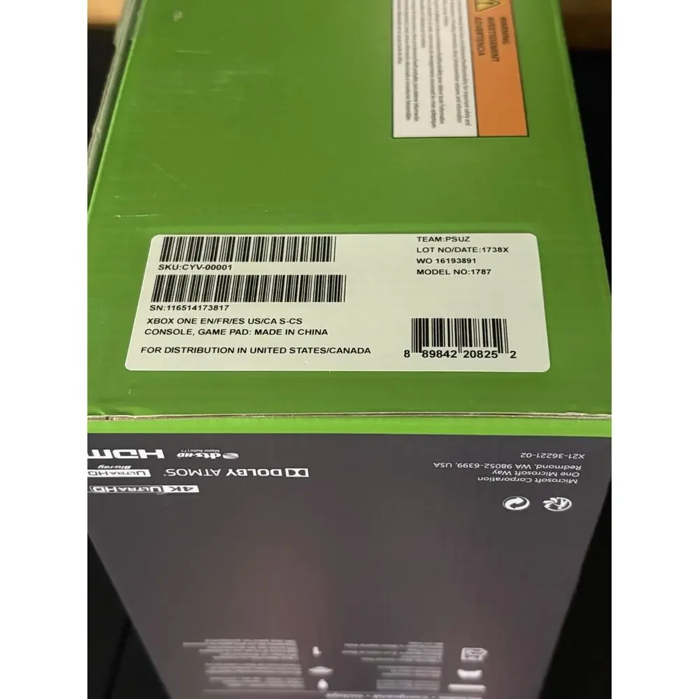 Xbox One X 1TB Console System Black Complete In Original Box W/Free Sealed Game